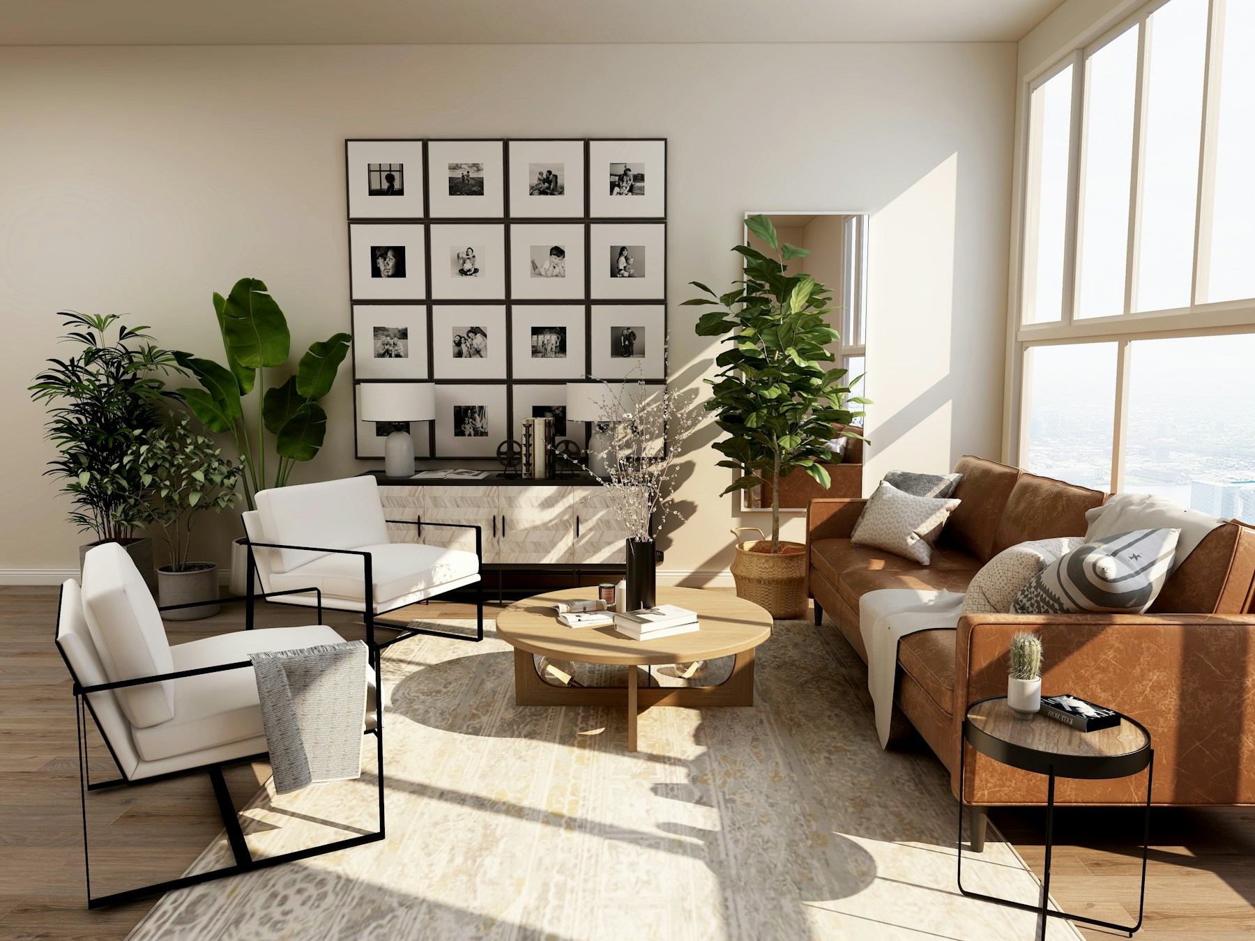 Light modern room with professionally installed wallpaper
