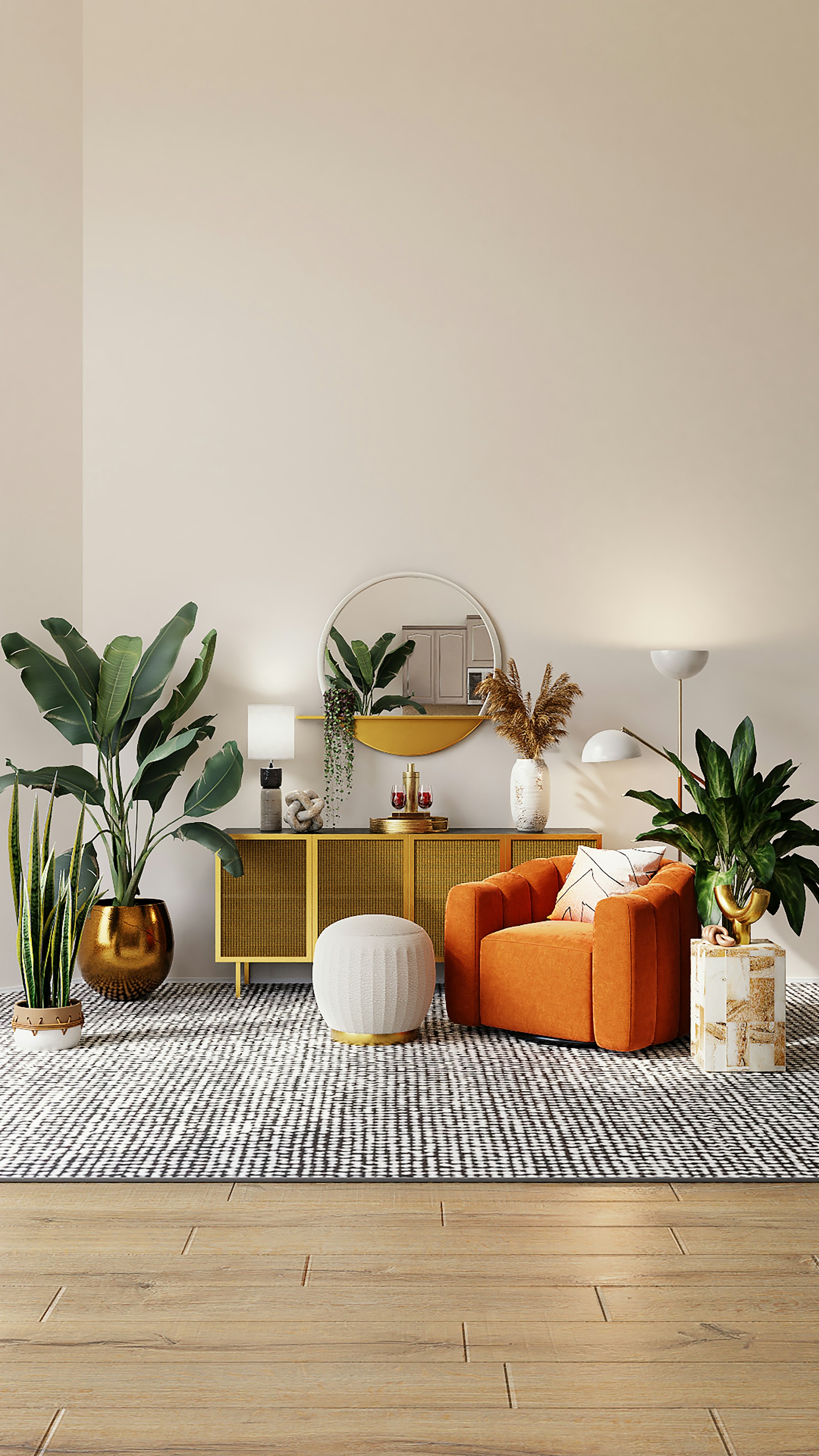 Bright contemporary interior with professionally installed wallpaper